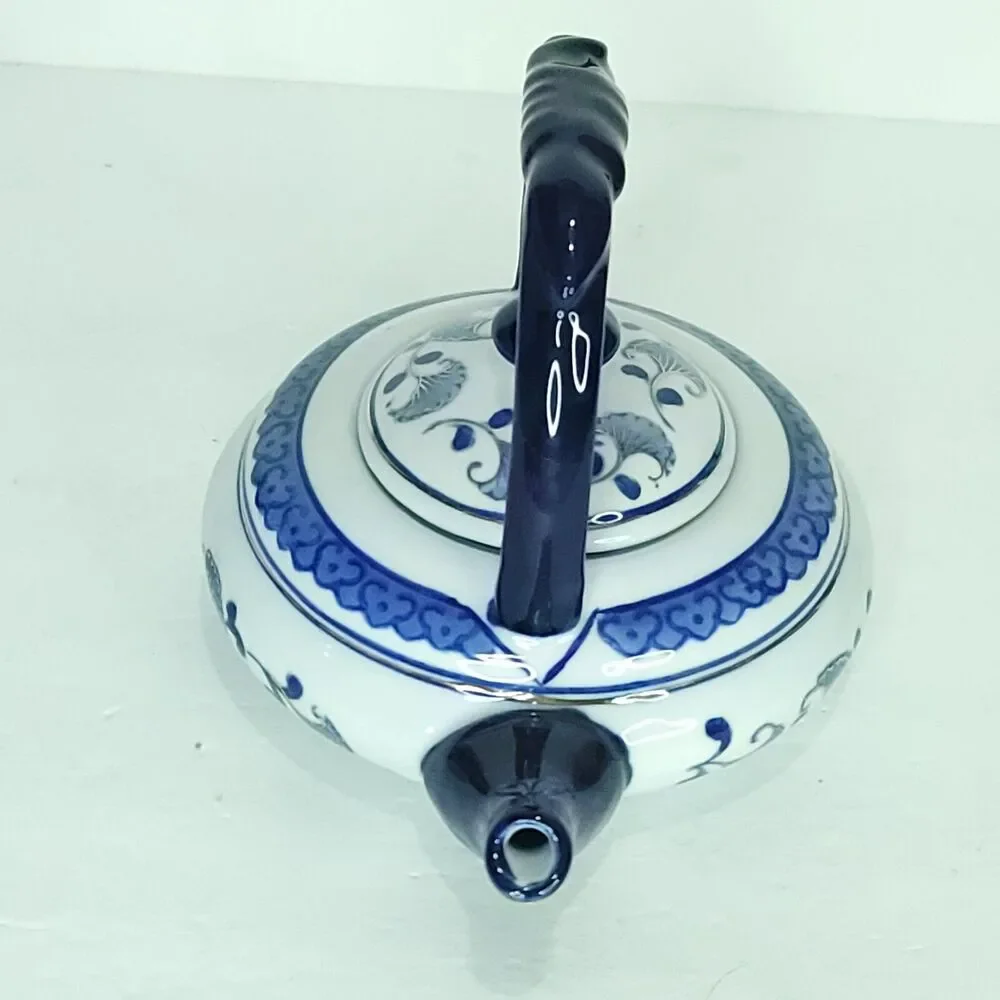 Vintage Collectable Cobalt Blue and White Gold Accent Ceramic Teapot 6